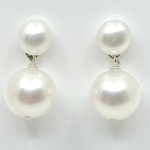 High lustre AAA double drops round pearl earrings