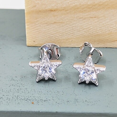 Pave set cubic zirconia star earrings