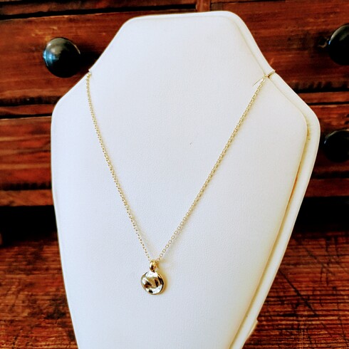 Solid gold small textured pebble/ coin necklace