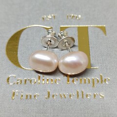 Natural pink freshwater pearl studs