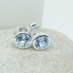 Sky blue topaz round bezel studs