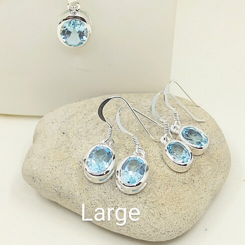 Large Sky blue topaz bezel drop earrings
