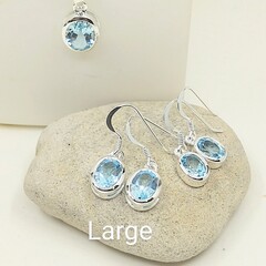 Large Sky blue topaz bezel drop earrings