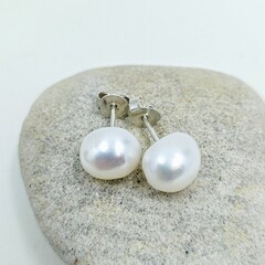 Irregular white freshwater pearl studs