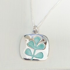 Aqua stem enamel pendant