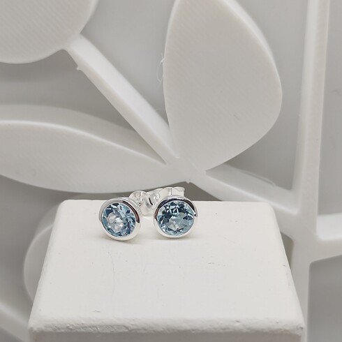 Sky blue topaz round bezel studs