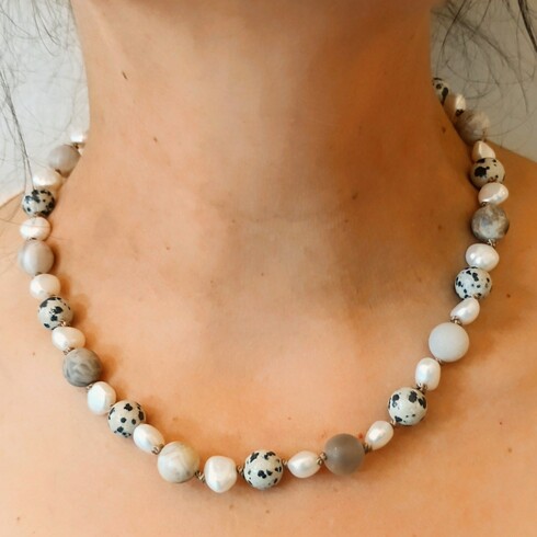 Jasper and pearl hand knotted